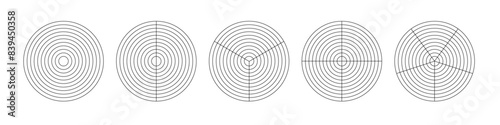 Polar grid concentric circles and steps. Blank vector polar graph paper. Radar circular graph screen. Grid with concentric circles diagram. Vector