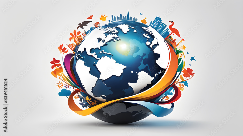 Fototapeta premium World themed logo icon on white background, Generative AI