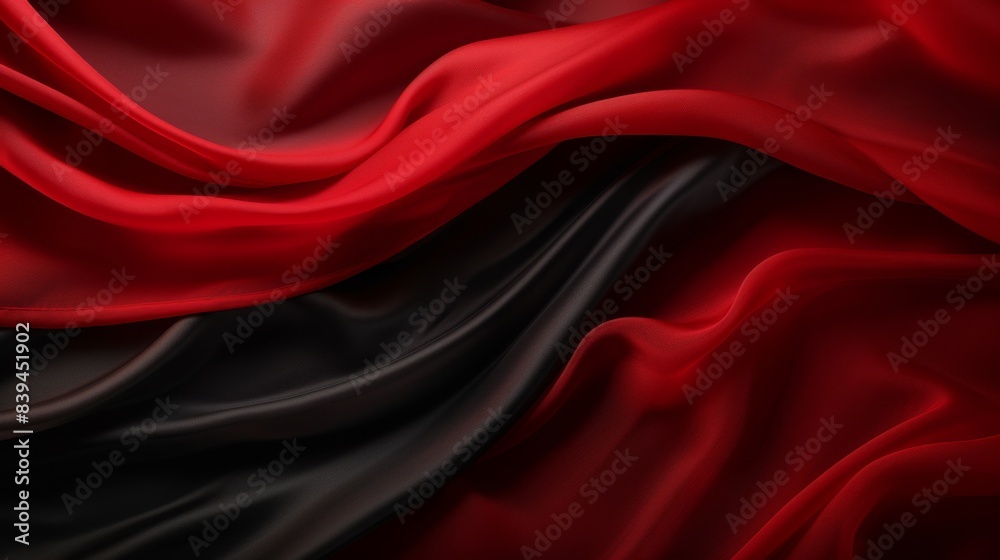 Elegant Red Silk Fabric Texture with Flowing Black Shadows Elegant Red Silk Fabric Texture with Flowing Black Shadows