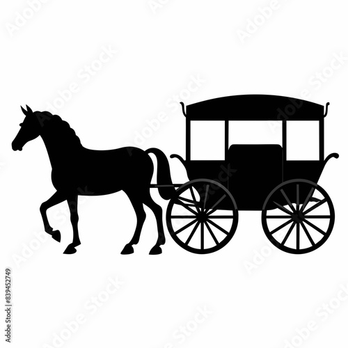 Horse drawn carriage vector silhouette on a white background 