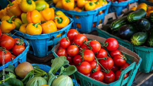 Colorful Fresh Vegetables and Fruits at a Farmers Market