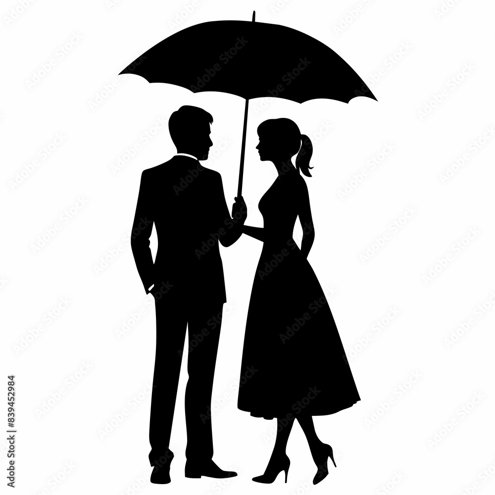 Couple under the umbrella vector silhouette on a white background Couple under the umbrella vector silhouette on a white background