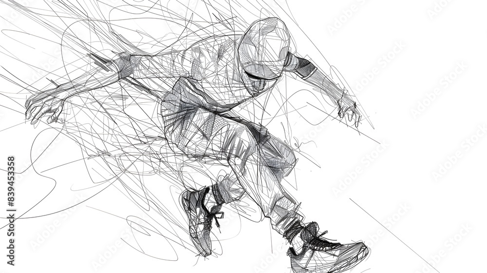Continuous Line Sketch of Freerunner in Motion Performing Dynamic Parkour Moves Continuous Line Sketch of Freerunner in Motion Performing Dynamic Parkour Moves