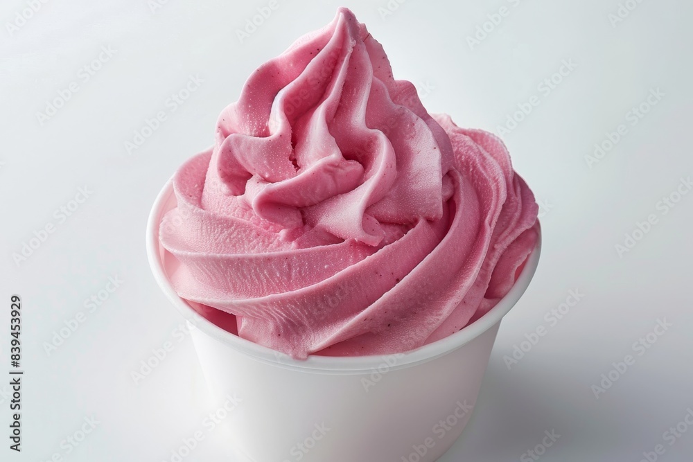 Swirled pink soft serve ice cream in a cone, creating a vibrant and cheerful dessert perfect for a summer day Swirled pink soft serve ice cream in a cone, creating a vibrant and cheerful dessert perfect for a summer day