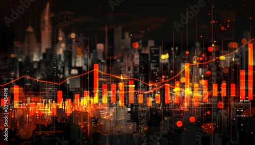 A stock market graph with orange and black lines, representing the financial performance of a company over time. The background is blurred to focus on the detailed upward trend in the trading data.