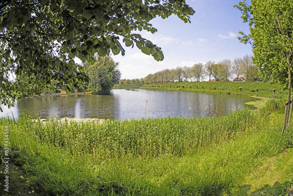 Ταπετσαρία Picture over a pond on the city wall of the historic Dutch town of Brielle near