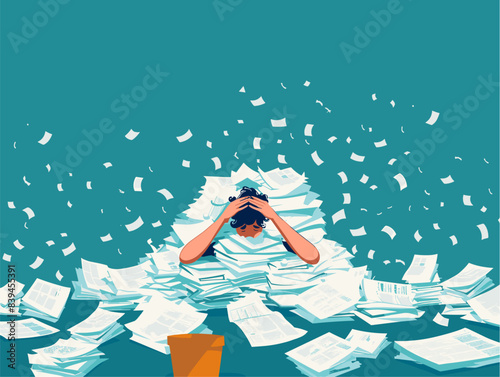Tax Season Frustration: An Overwhelmed Taxpayer Drowning in a Sea of Paperwork