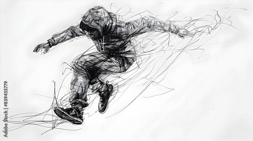 Dynamic Freerunner in Motion Sketch on Minimalist Urban Background Dynamic Freerunner in Motion Sketch on Minimalist Urban Background
