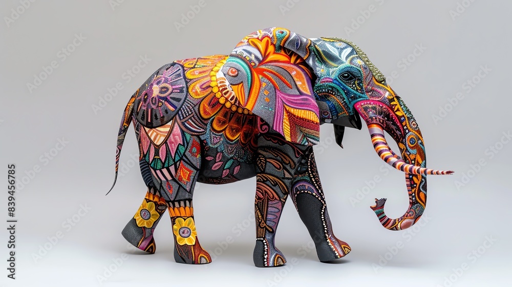 Obraz premium Colorful, intricately patterned elephant sculpture.