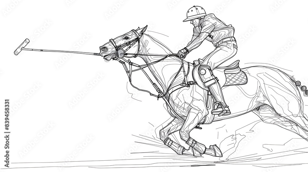 Obraz premium Flowing Polo Player Wielding Mallet in Continuous Line Drawing