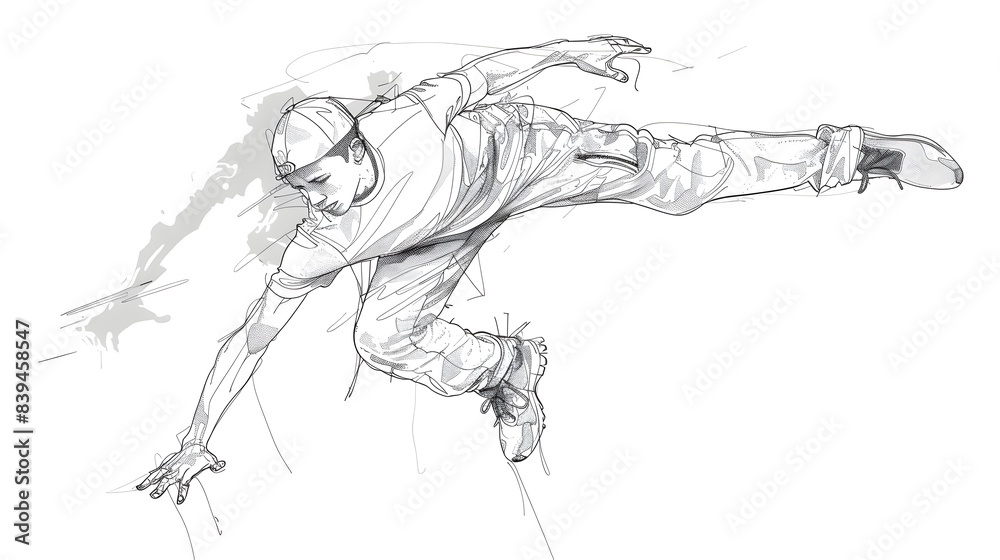 Fluid Silhouette of Parkour Athlete Vaulting in Single-Line Drawing Fluid Silhouette of Parkour Athlete Vaulting in Single-Line Drawing