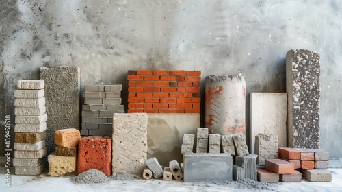 Various building materials arranged in a row
