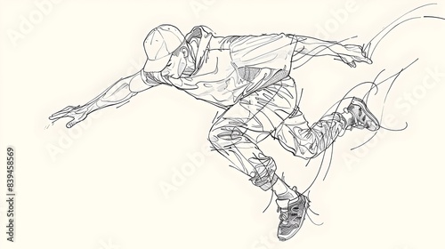 Freerunner in Continuous Line Sketch Performing Dynamic Urban Motion