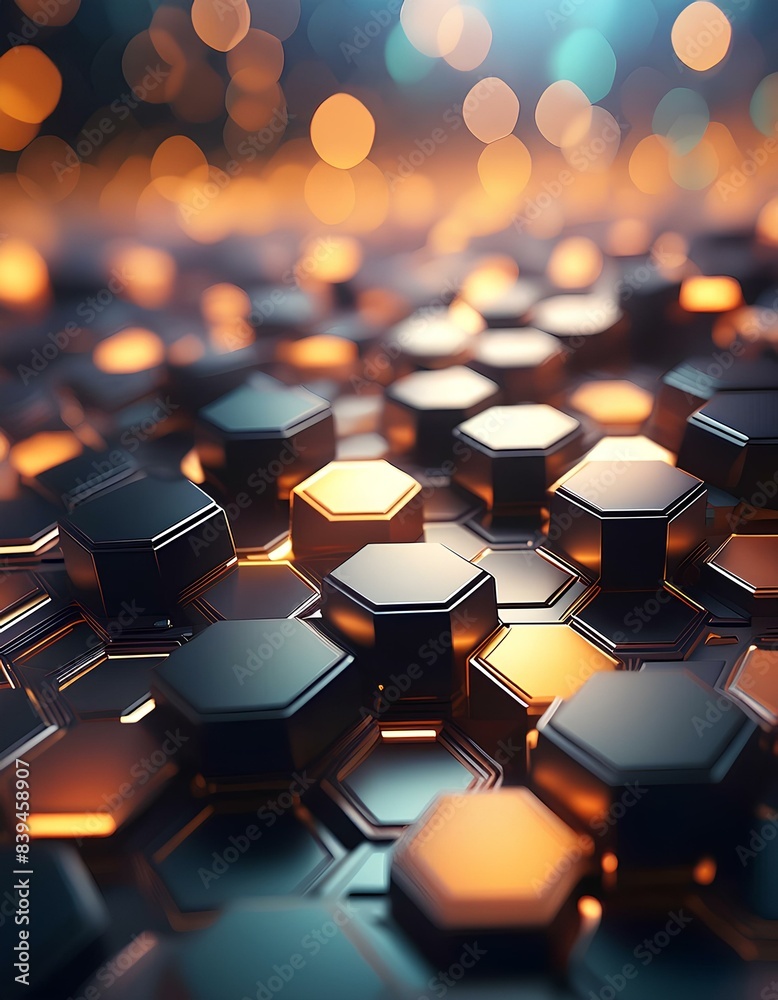 Fototapeta premium Black hexagons with a gentle glow