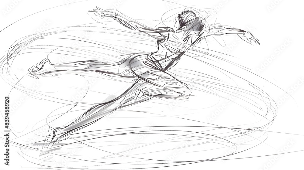 Graceful Ice Dancer in Flowing Single Line Sketch Art Graceful Ice Dancer in Flowing Single Line Sketch Art