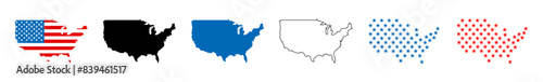 Map of the United States. Line icon, filled, and dotted. White background. Vector isolated elements. USA map icon line symbol.