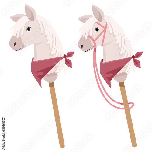 Set of two toy horse heads for hobbyhorsing
