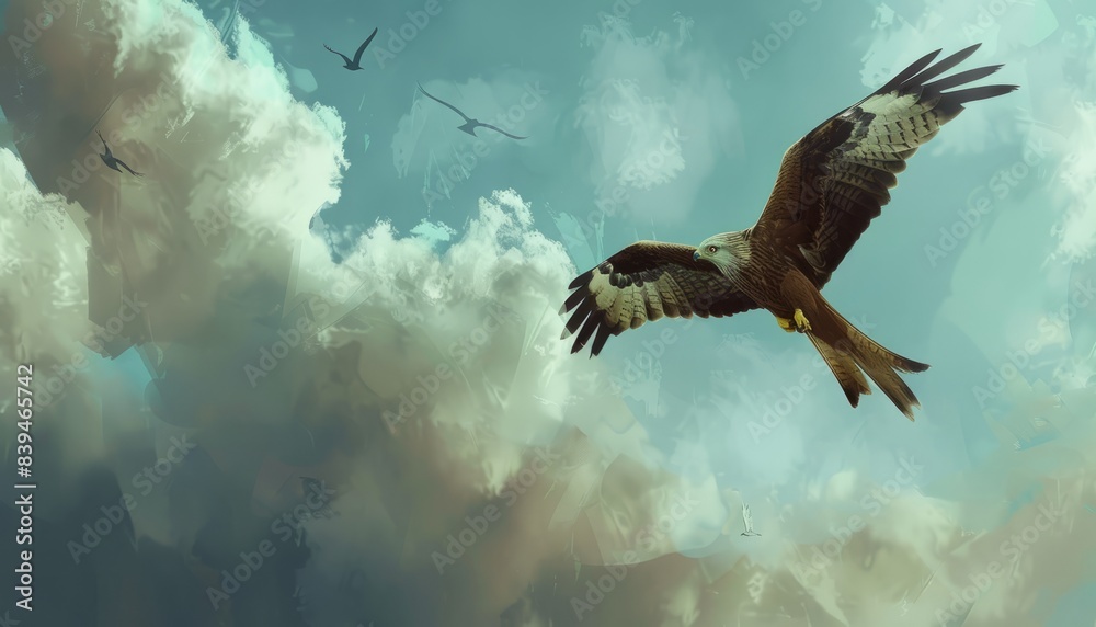 Obraz premium Majestic Red Kite Soaring in the Sky at 7:4