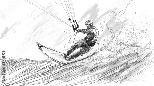 Kite Surfer Riding Wave in Minimalist One-Line Sketch photo