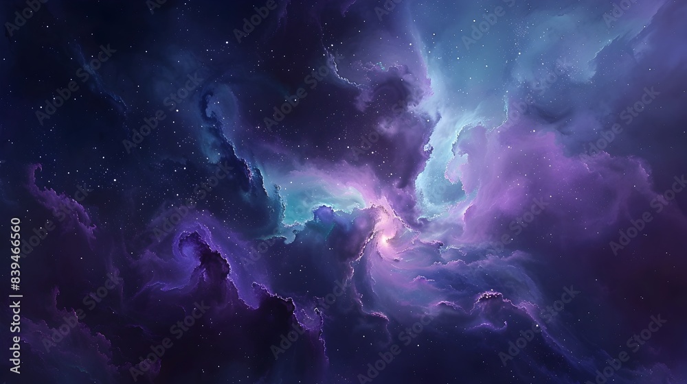 Fototapeta premium Mesmerizing Cosmic Landscape with Vibrant Nebulae and Glowing Stars in Nocturnal Skyscape