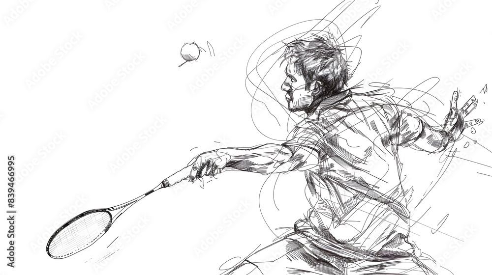 Minimalist Badminton Player Smashing Shuttlecock in Line Drawing Minimalist Badminton Player Smashing Shuttlecock in Line Drawing