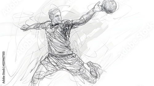 Handball Player Throwing Ball in Single Line Sketch