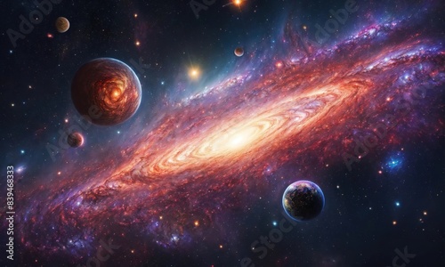 Planets, stars and galaxies in outer space showing the beauty of space exploration. ai generative