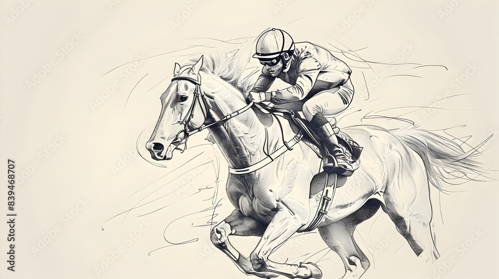 Minimalist Jockey Riding a Horse in Line Art Minimalist Jockey Riding a Horse in Line Art