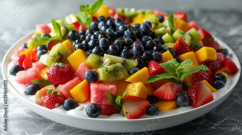 Fresh Summer Fruit Salad with Watermelon  Mango  Berries  and Kiwi - Ideal for Healthy Eating  Recipe Design  and Print Posters