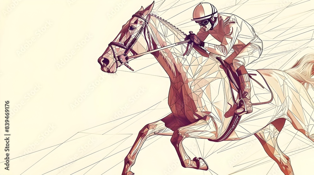Obraz premium Minimalist Line Art of Jockey Riding a Horse in Dynamic Motion