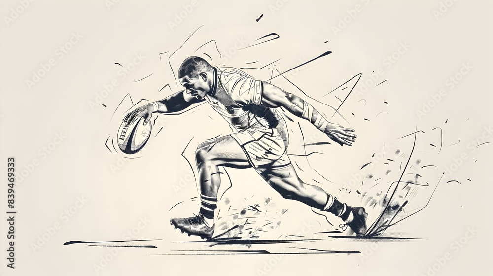 Minimalist Line Art Rugby Player Tackling on Field Minimalist Line Art Rugby Player Tackling on Field