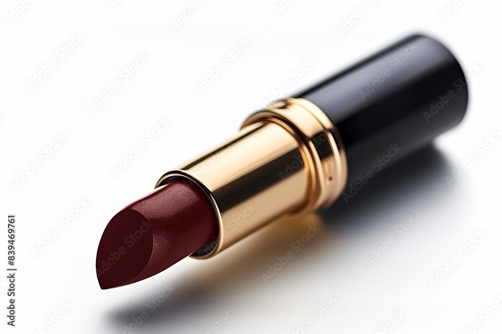 Red lipstick, gold rim, white surface Red lipstick, gold rim, white surface