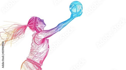 Minimalist Silhouette of Netball Player Shooting on Court