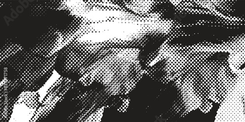 Halftone faded gradient texture. Grunge halftone grit background. White and black sand noise wallpaper. Retro pixilated vector backdrop