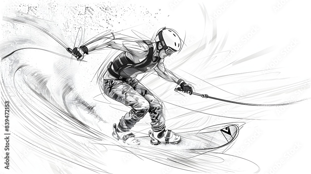Minimalist Wakeboarding Athlete in Fluid One-Line Motion Minimalist Wakeboarding Athlete in Fluid One-Line Motion