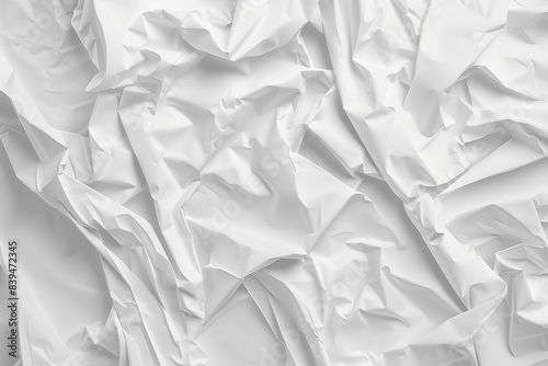 A white paper with a lot of wrinkles and creases. The paper is torn and crumpled, giving it a sense of chaos and disorder. The image evokes a feeling of disarray and confusion  photo