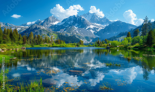 Picturesque Alpine Lake with Snow-Capped Mountains and Clear Blue Sky in Wasatch Mountains, Salt Lake, Utah, USA - Summer Reflection, Nature, Scenic Landscape, Tranquil Wilderness, Travel Destination
