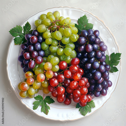 Ripe Purple Cluster Grapes And Red Arrange Green photo