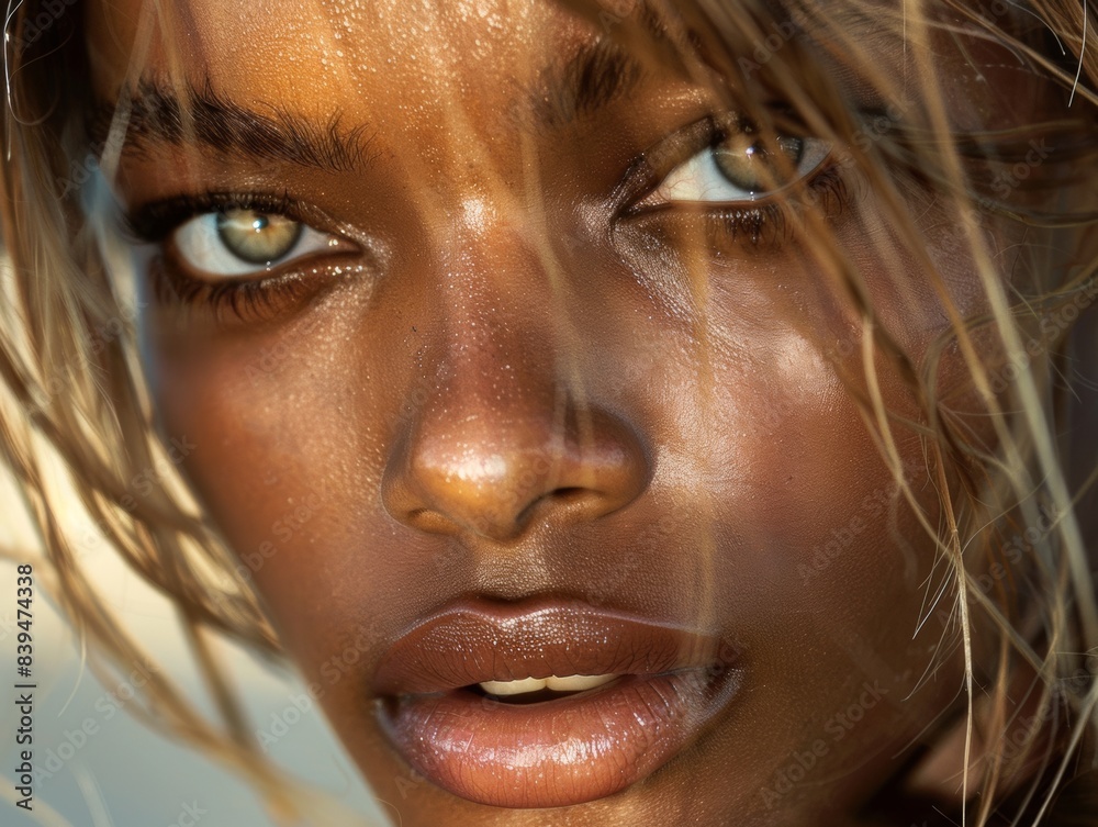 An African American young woman with beautiful eyes close-up. Well-groomed skin. Beauty and health. An African American young woman with beautiful eyes close-up. Well-groomed skin. Beauty and health.