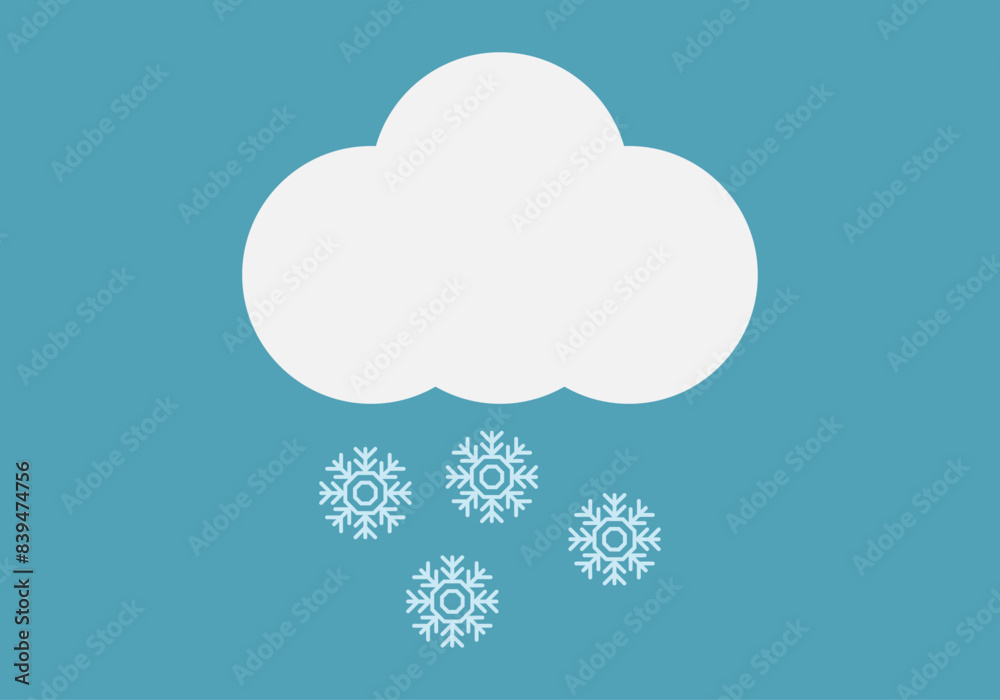 Nube con copos de nieve de invierno en fondo azul. Nube con copos de nieve de invierno en fondo azul.