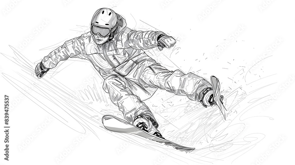 Snowboarder Performing Tricks on Halfpipe in Continuous Line Art Snowboarder Performing Tricks on Halfpipe in Continuous Line Art