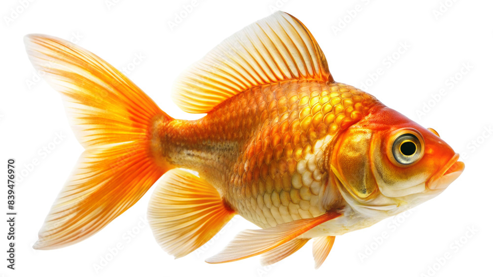 Capture the moving moment of goldfish isolated on White background. Capture the moving moment of goldfish isolated on White background.