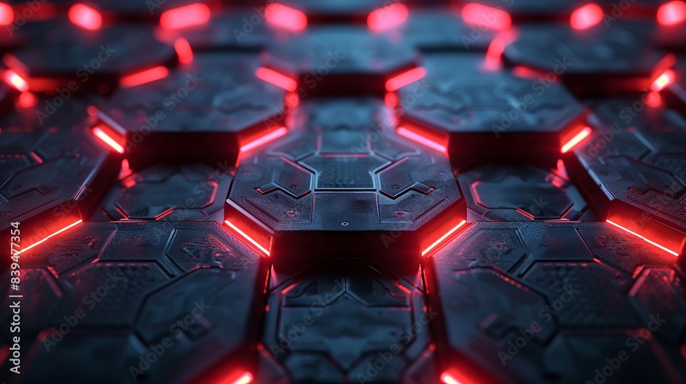 Fototapeta premium Futuristic Hexagonal Pattern With Red Neon Lights