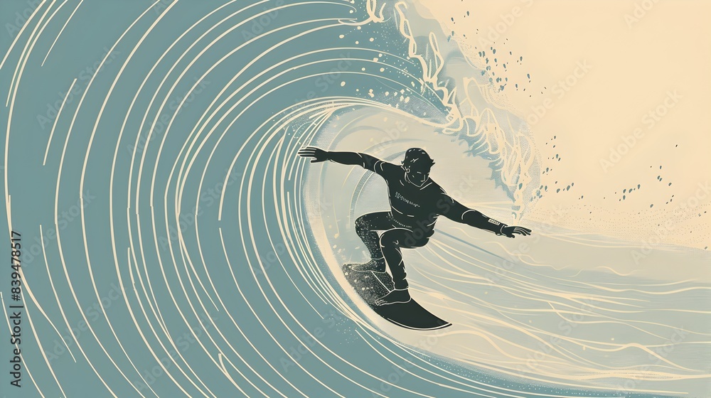 Fototapeta premium Surfer Riding Powerful Ocean Wave on Surfboard in Extreme Sports Adventure