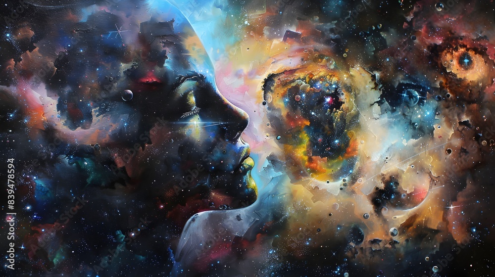 Fototapeta premium Surreal Interstellar Void:Captivating Cosmic Landscape Amidst Celestial Darkness