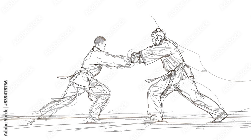 Fototapeta premium Taekwondo Athlete in Sparring Silhouette Sketch