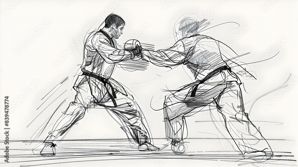 Taekwondo Athlete Engaged in Dynamic Sparring Session Taekwondo Athlete Engaged in Dynamic Sparring Session
