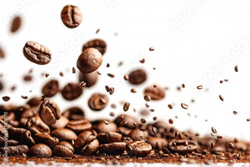 Coffee beans on white surface