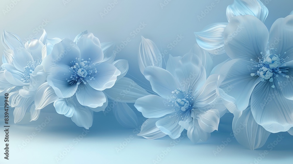 Tranquil Soft Blue Floral Abstract Background with Extruded Flowers Tranquil Soft Blue Floral Abstract Background with Extruded Flowers