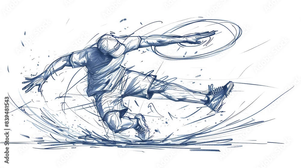 Ultimate Frisbee Player Catching in Minimalist Sketch Style